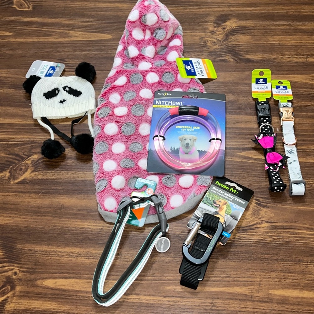 Doggy bundle 7 items- collars, apparel, hat, collars..etc